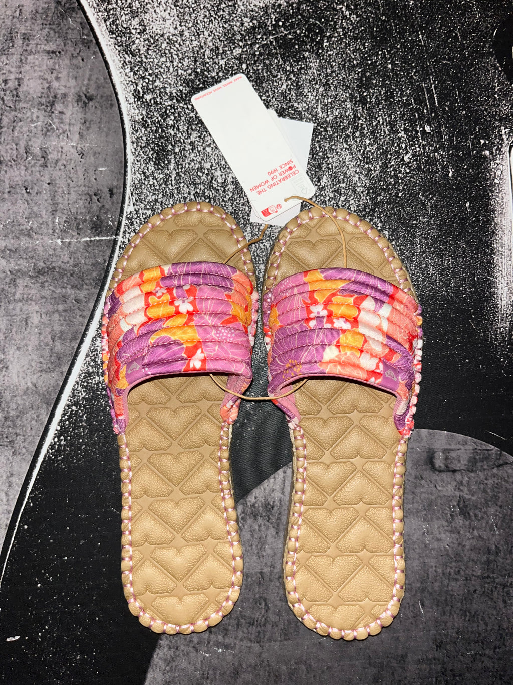Roxy Shoresoft Slide Sandals • Floral Print • Size 8 • NWT