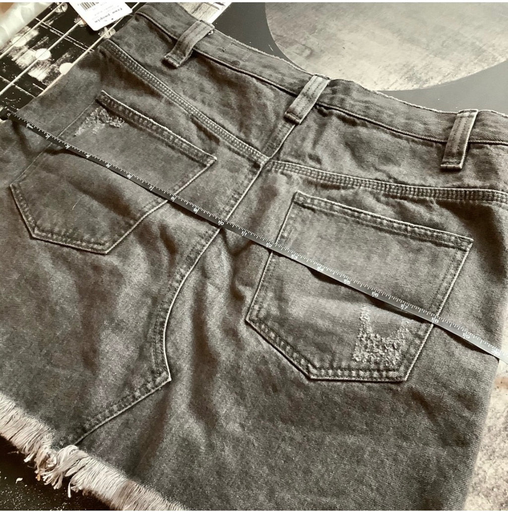 NWT Free People Frayed-Hem Denim Mini Skirt • Faded Black Wash • Size: 30