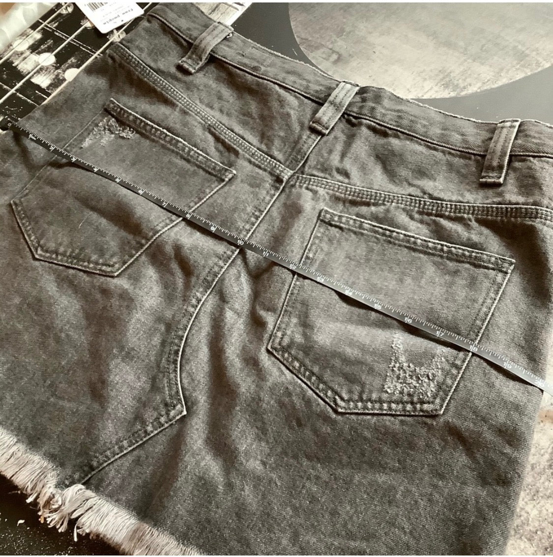 NWT Free People Frayed-Hem Denim Mini Skirt • Faded Black Wash • Size: 30