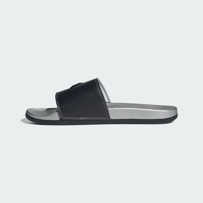 NWOT Adidas Adilette Comfort Slides • Core Black / Silver Metallic • Size: Men's 8