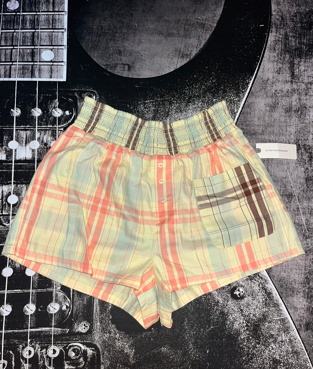 NWT LyreBird Yellow Flannel Boxer Shorts • Multi-Color Plaid • Size: XS