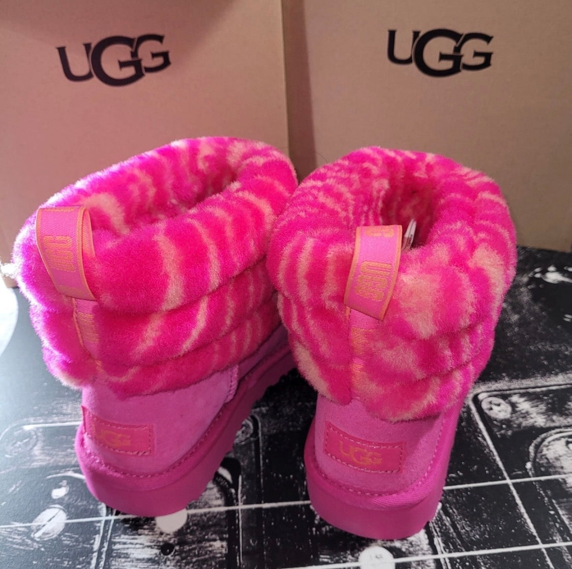 UGG Fluff Mini Quilted Boot — Rock Rose Zebra | Size 5 Women's