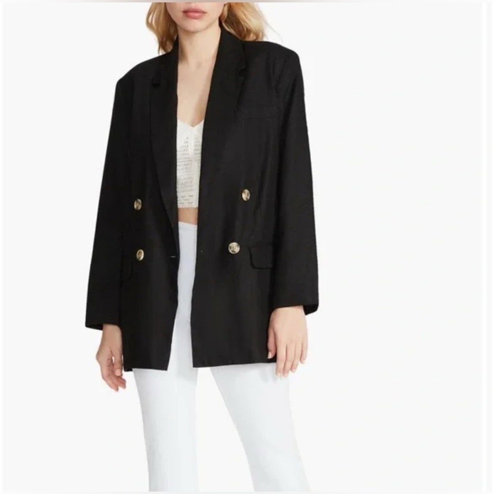 Steve Madden Double Breasted Linen Blazer • Black • Size Medium • NWT