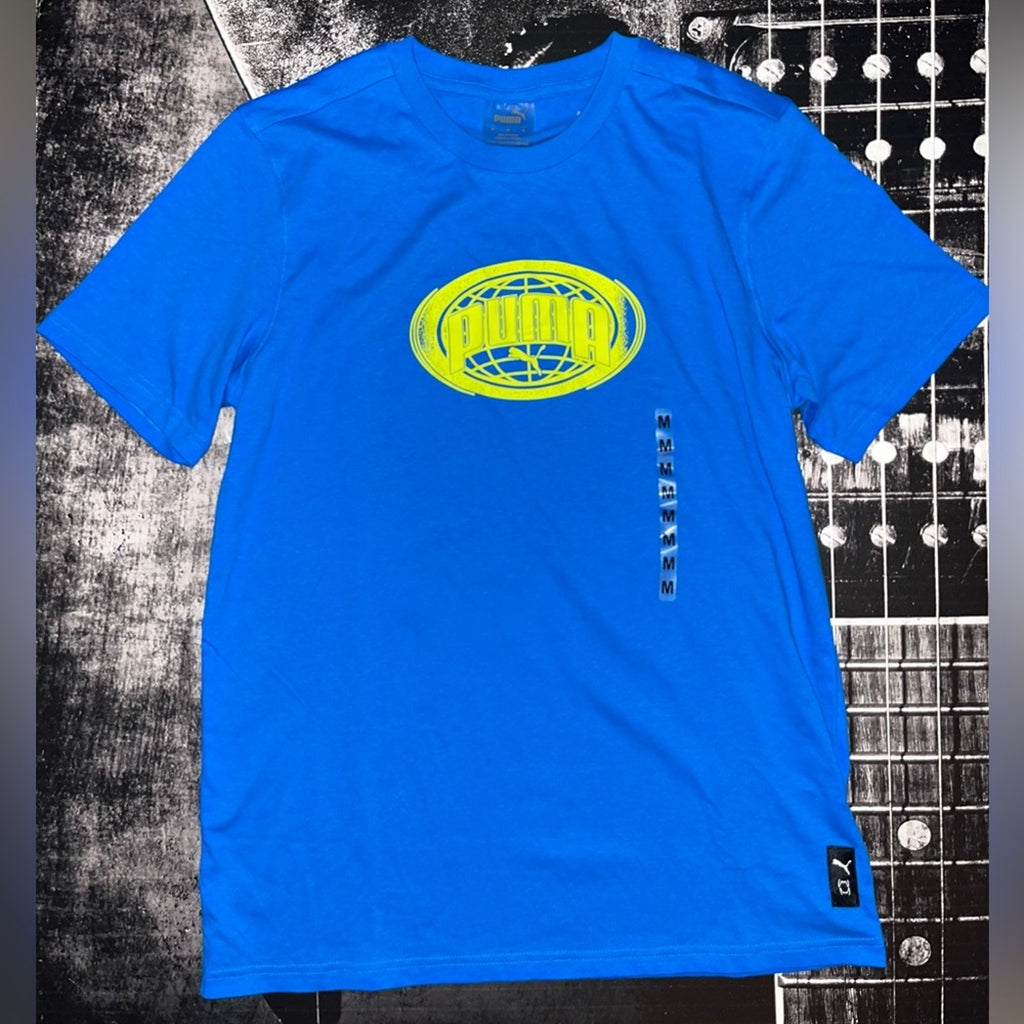 PUMA Globe Graphic T-Shirt | Royal Blue | Size Medium | NWT