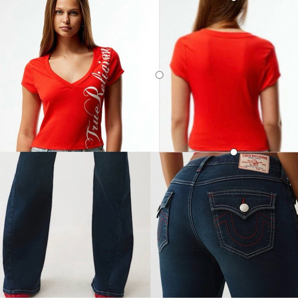 NWT True Religion Joey Flare Jeans & Crop Tee 2-Piece Set • Dark Wash • Size 30