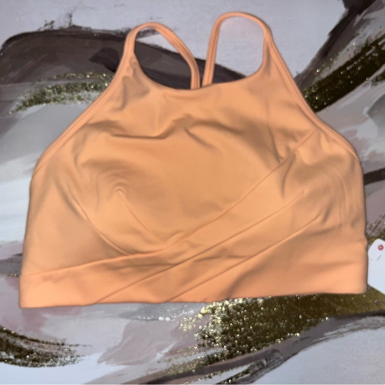 Lululemon Flow Y Wrap-Front High-Neck Bra • Peach Bellini • Size 12 • NWT