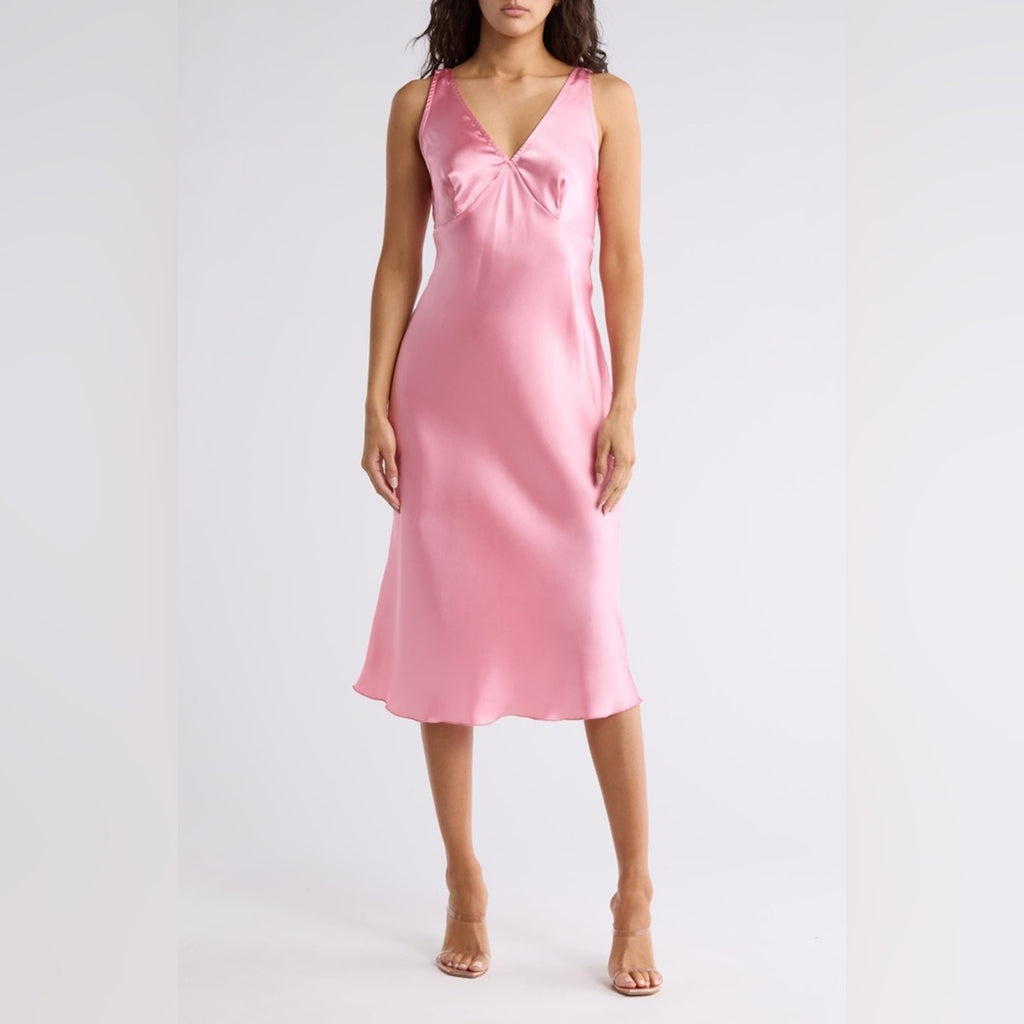 NWT bebe Blush Pink Satin Midi Dress • Size Medium