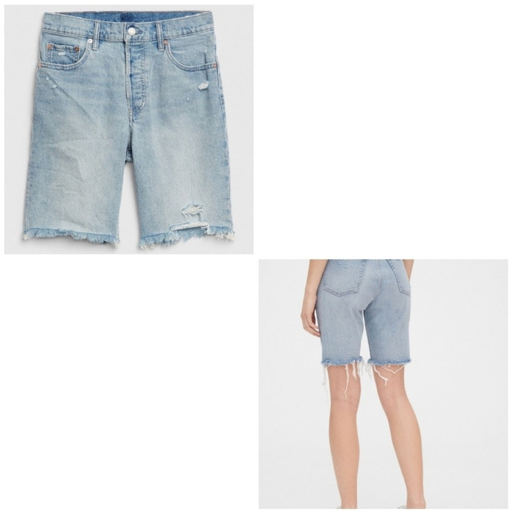 GAP Distressed Denim Bermuda Shorts | Light Wash | NWT