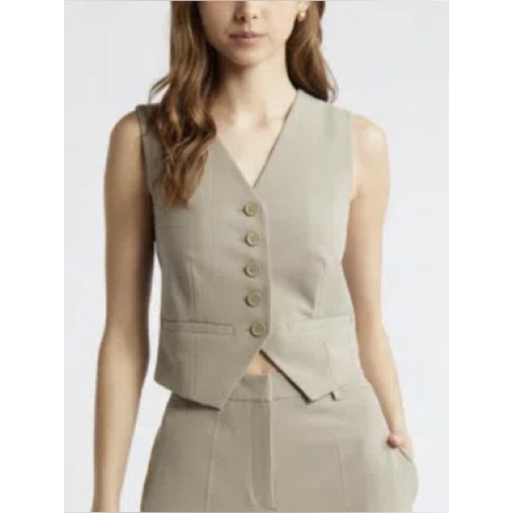 Open Edit Tailored Button Down Vest • Chai Grey • Size Medium • NWT