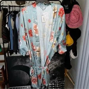 Satin Floral Robe | Sage Green | NWT