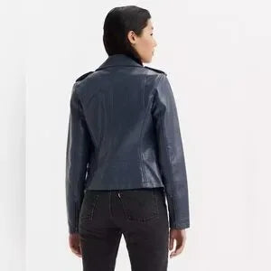 NWT Levi's Faux Leather Moto Jacket • Odyssey Slate Blue • Size Small