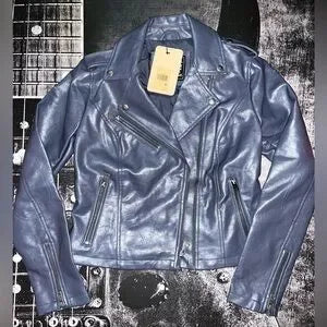 NWT Levi's Faux Leather Moto Jacket • Odyssey Slate Blue • Size Small