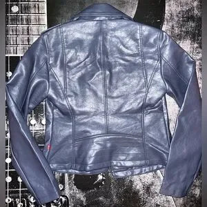 NWT Levi's Faux Leather Moto Jacket • Odyssey Slate Blue • Size Small