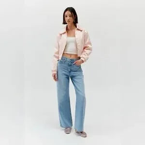 Urban Outfitters Sally Satin Cropped Bomber Jacket • Pink • Size Small • NWT