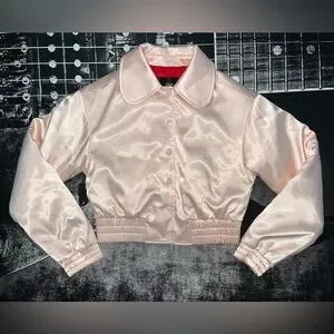 Urban Outfitters Sally Satin Cropped Bomber Jacket • Pink • Size Small • NWT