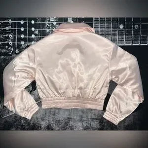 Urban Outfitters Sally Satin Cropped Bomber Jacket • Pink • Size Small • NWT