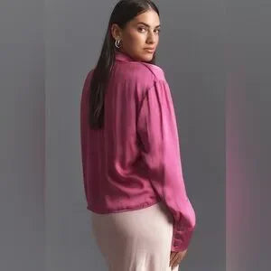 NWT Anthropologie Pilcro Crop Satin Button-Down Blouse • Purple • Size Medium
