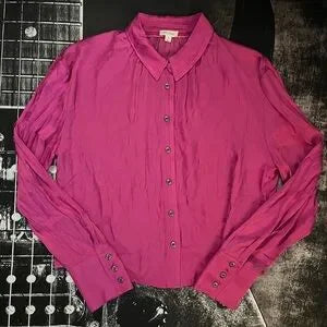 NWT Anthropologie Pilcro Crop Satin Button-Down Blouse • Purple • Size Medium