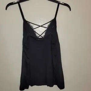 Bar III Criss-Cross Lace Trim Satin Cami • Black • Size XS • NWT