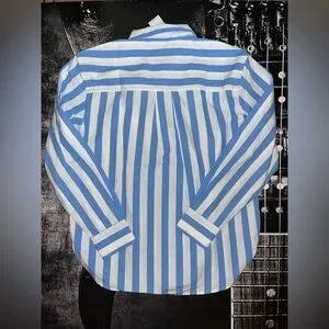 NWT Banana Republic Classic Poplin Shirt • White & Blue Stripe • Size Small