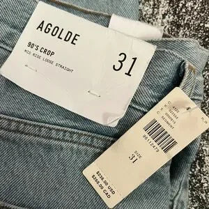 AGOLDE 90's Crop Mid-Rise Loose Straight Jeans • Segment Light Wash • Size 31 • NWT
