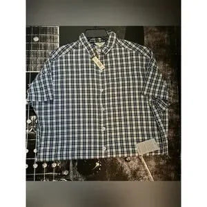 NWT Max Studio London Navy Check Plaid Button-Down Dress • Size Large
