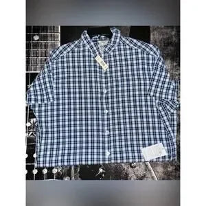 NWT Max Studio London Navy Check Plaid Button-Down Dress • Size Large