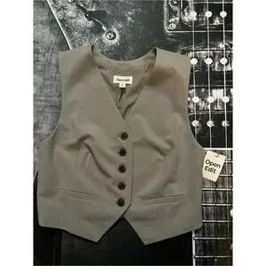 Open Edit Tailored Button Down Vest • Chai Grey • Size Medium • NWT