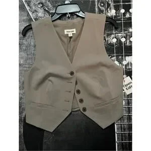 Open Edit Tailored Button Down Vest • Chai Grey • Size Medium • NWT