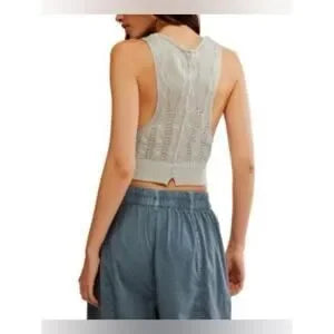Free People The Vest of Us Crop Sweater Vest • Pale Aqua • Size Medium • NWT