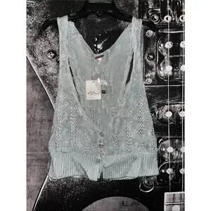 Free People The Vest of Us Crop Sweater Vest • Pale Aqua • Size Medium • NWT