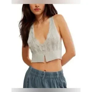 Free People The Vest of Us Crop Sweater Vest • Pale Aqua • Size Medium • NWT