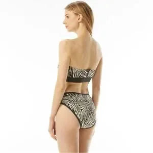Michael Kors Logo Zip Back Bandeau Bikini Set • Zebra Print • Size Medium • NWT