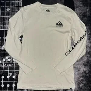Quiksilver Boys Graphic Crew Neck Long Sleeve Shirt • Fog/Black • Size L (14-16) • NWOT