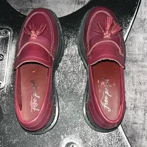 Free People Tassel Lug Sole Loafer | Burgundy | Size 8.5 | New