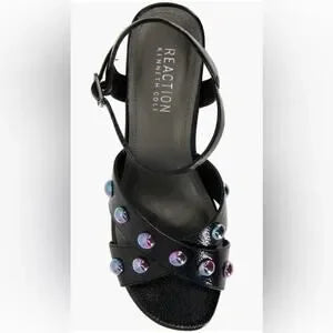 Kenneth Cole Reeva Studded Black Patent Platform Sandal, Women's US 8.5