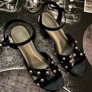 Kenneth Cole Reeva Studded Black Patent Platform Sandal, Women's US 8.5