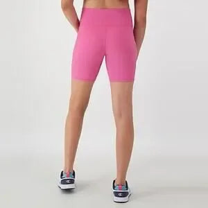NWT Champion Soft Touch High-Waist Ribbed Bike Shorts • Phlox Pink • Size Medium
