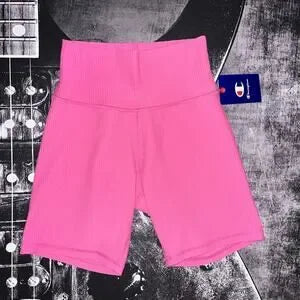 NWT Champion Soft Touch High-Waist Ribbed Bike Shorts • Phlox Pink • Size Medium