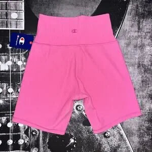 NWT Champion Soft Touch High-Waist Ribbed Bike Shorts • Phlox Pink • Size Medium