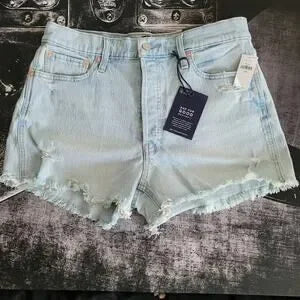 GAP High-Rise Distressed Cut-Off Denim Shorts | Light Wash | Size 30 | NWT