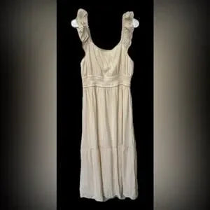 NWT Lucky Brand Ruffle Eyelet Trim Midi Dress • Sand Dollar • Size Large