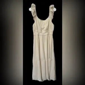 NWT Lucky Brand Ruffle Eyelet Trim Midi Dress • Sand Dollar • Size Large