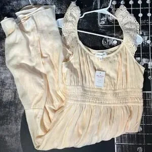 NWT Lucky Brand Ruffle Eyelet Trim Midi Dress • Sand Dollar • Size Large