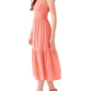 NWT Lucky Brand Ruffle Eyelet Trim Midi Dress • Sand Dollar • Size Large