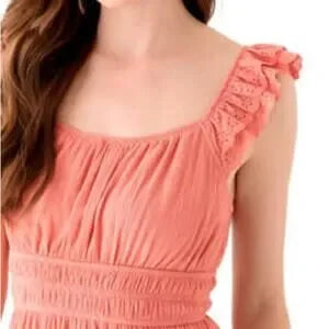NWT Lucky Brand Ruffle Eyelet Trim Midi Dress • Sand Dollar • Size Large
