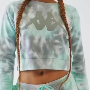Kappa Cropped Tie-Dye Sweatshirt • Turquoise/Grey/White • Size Large • NWT