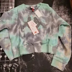 Kappa Cropped Tie-Dye Sweatshirt • Turquoise/Grey/White • Size Large • NWT