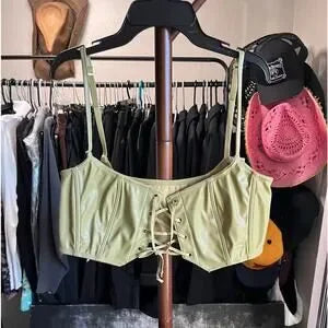 NWT Out From Under Hera Faux Leather Lace-Up Bustier Top • Size Large