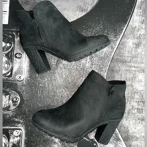 Timberland Tillston Ortholite Black Zip-Up Heeled Ankle Boots, Women's US 8.5